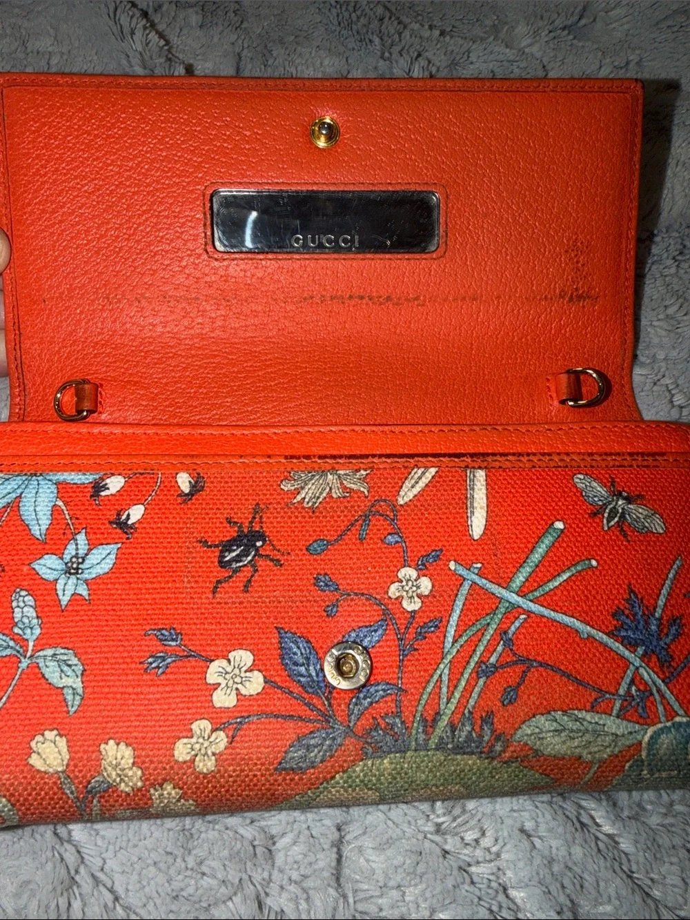Gucci Orange Floral Continental Wallet with GG Emblem with inlay mirror - Picture 3 of 15